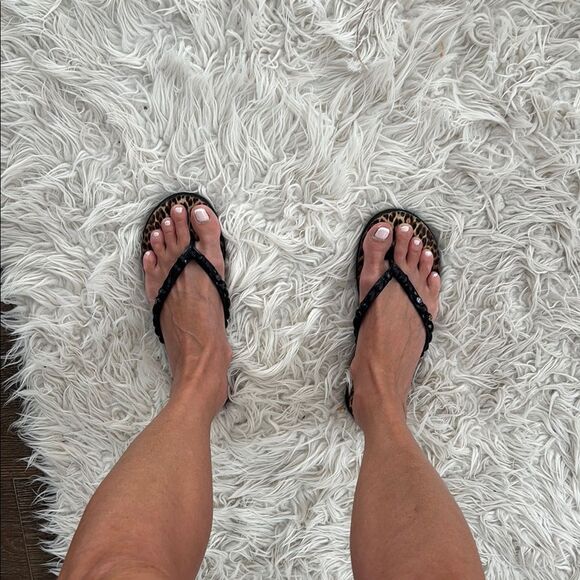 Tory Burch Black and leopard sequin Women's flip flops sz 9 - Picture 1 of 5